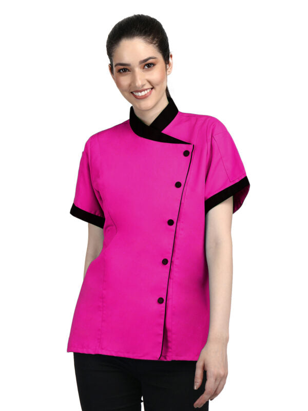 Short Sleeves Chef Coat Jacket Uniform for women ideal for food service, Caterers and Culinary professional.